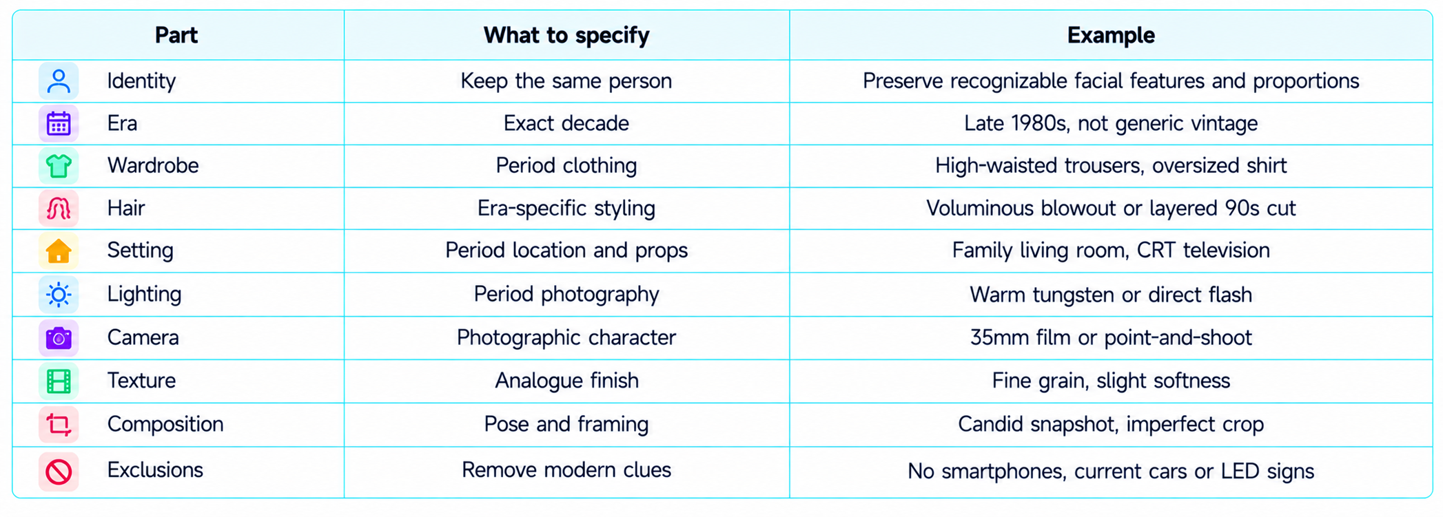Retro Design Guidelines Table