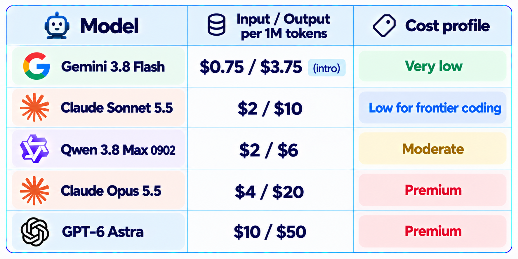 AI Model Pricing Comparison Chart
