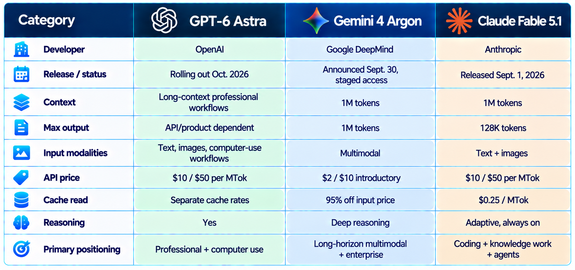 GPT-6 Astra vs Gemini 4 Argon vs Claude Fable 5.