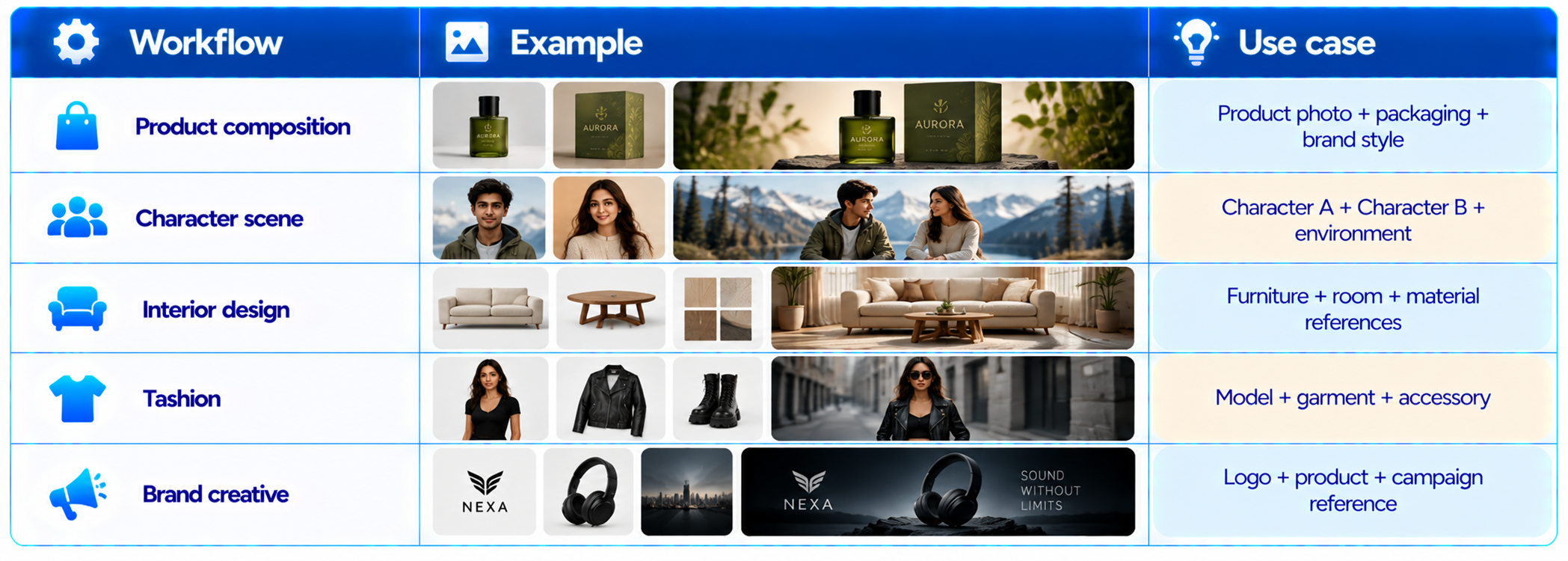 Workflow Examples and Use Cases Table