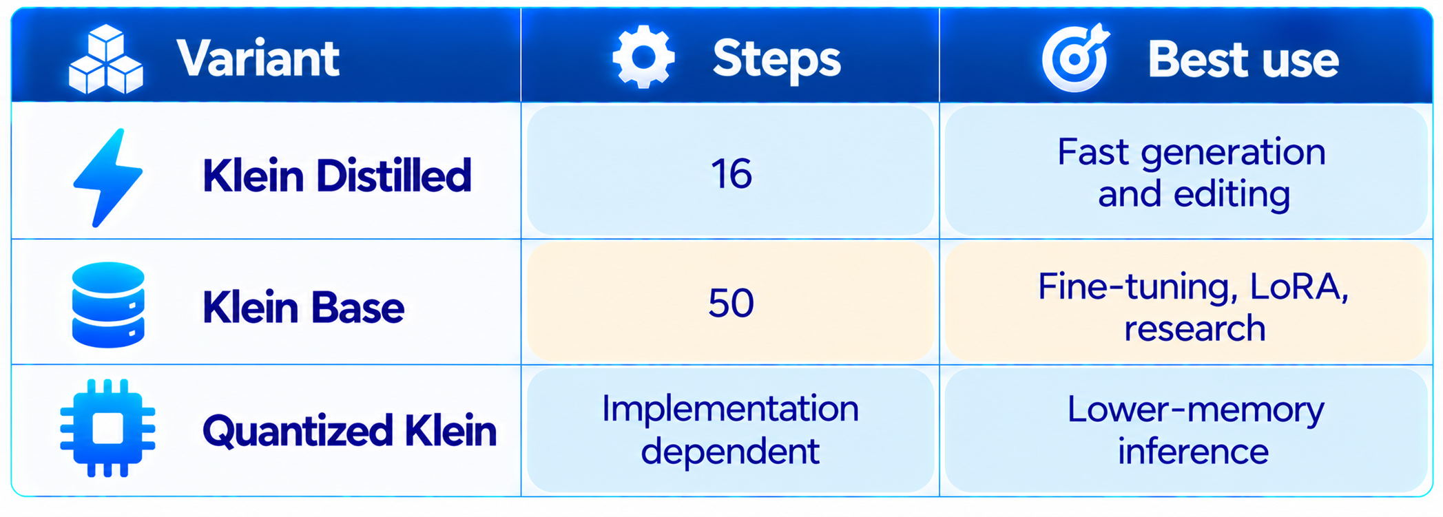Klein Model Variants Infographic Table