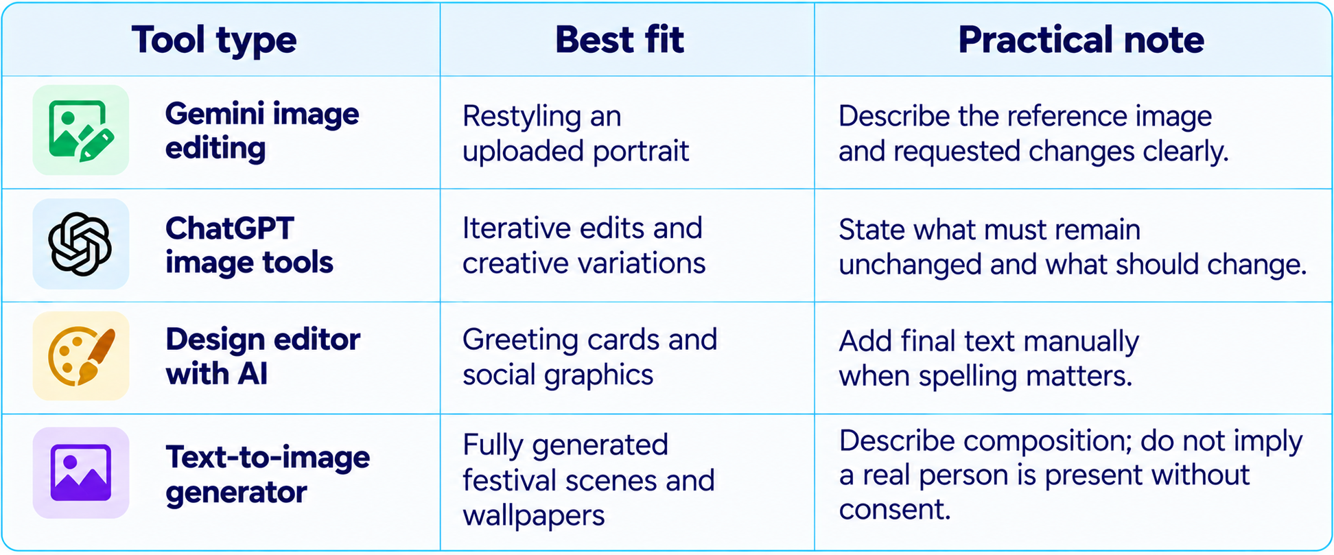 AI Image Tools Comparison Table