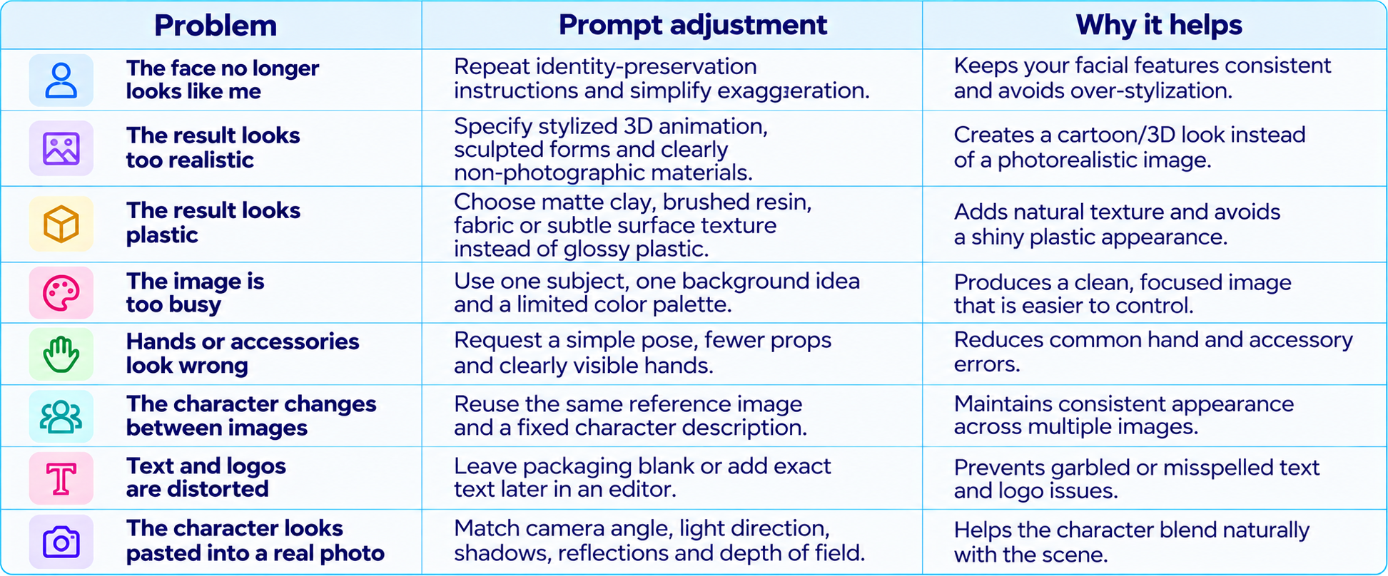 Prompt Adjustment Guide Table