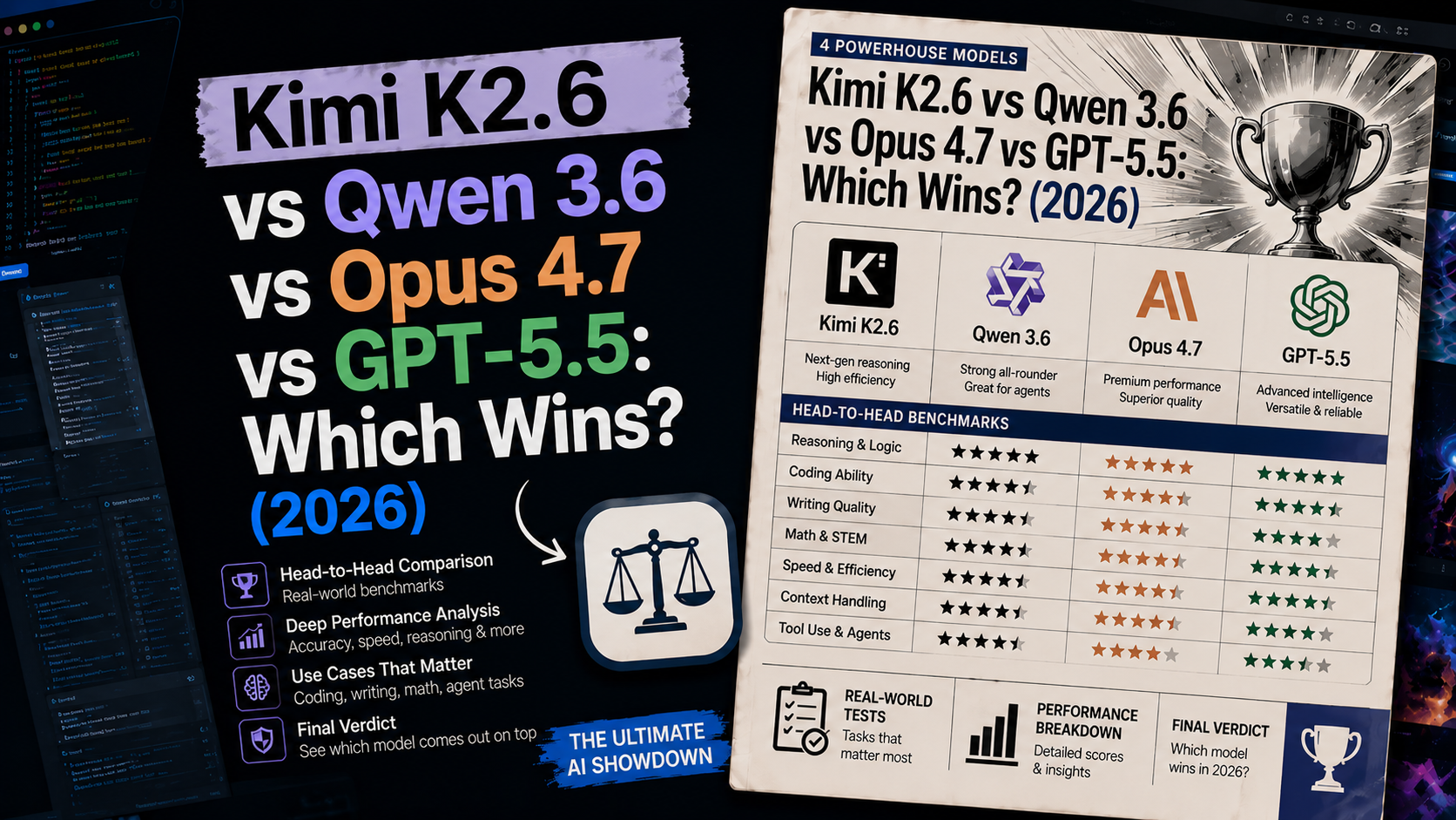 Kimi K2.6 vs Qwen 3.6 vs Opus 4.7 vs GPT-5.5: Which Wins? (2026)